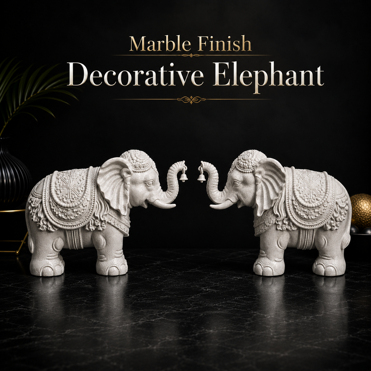 Marble Finish Decorative Elephant | 3D Printed Elephant Showpiece