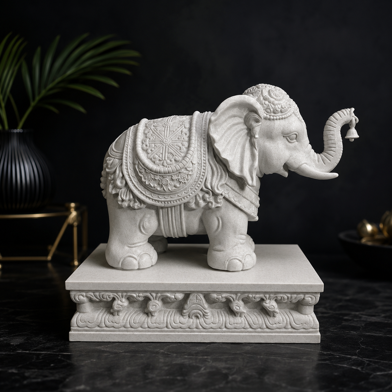 Marble Finish Decorative Elephant With Base | 3D Printed Elephant Showpiece