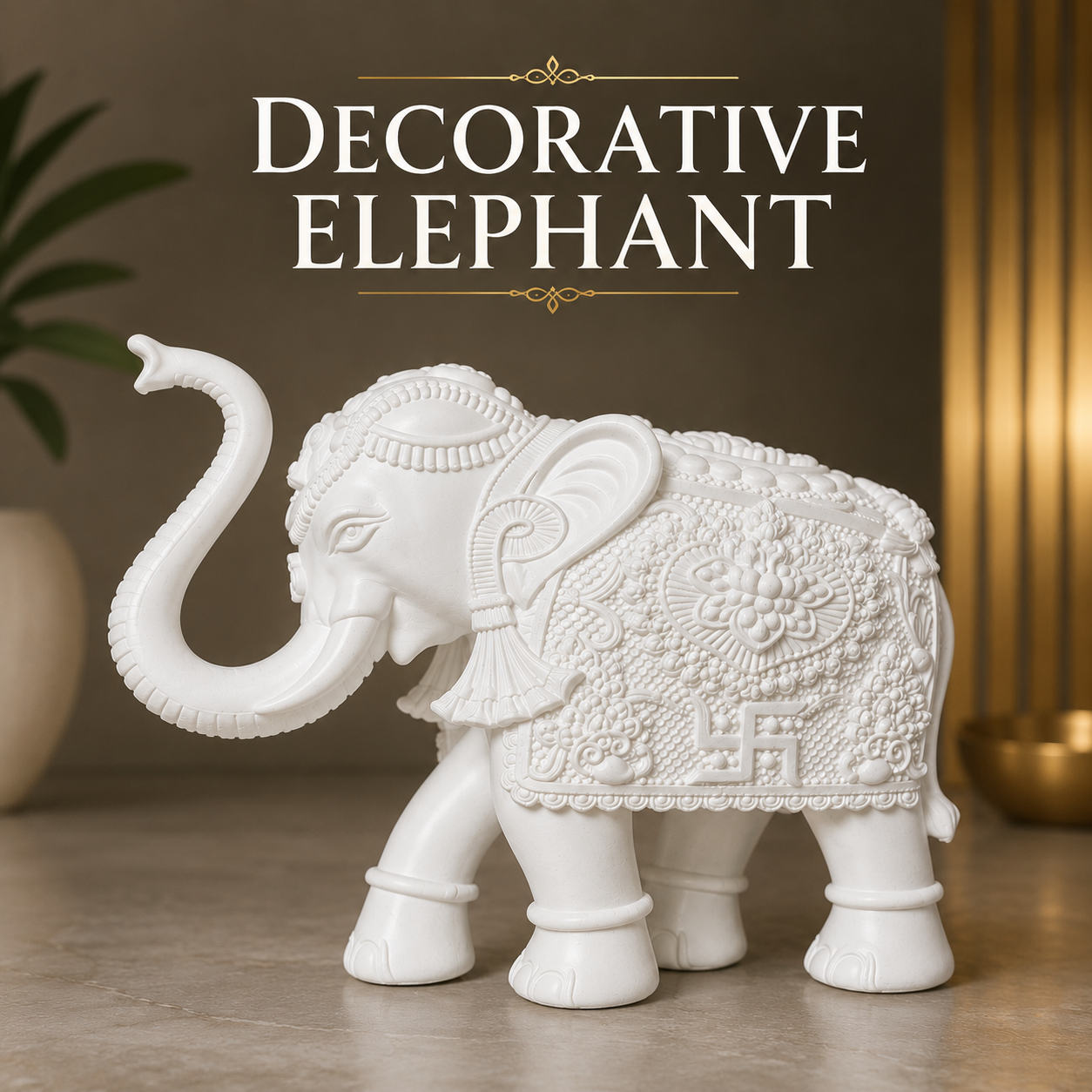 Decorative Elephant for Corian Temple | Elephant Statue with Raised Trunk