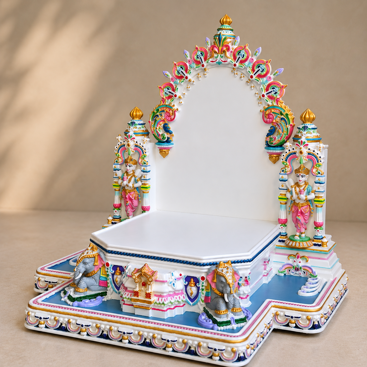 Decorative Home Temple Sinhasan with Sevak Statues