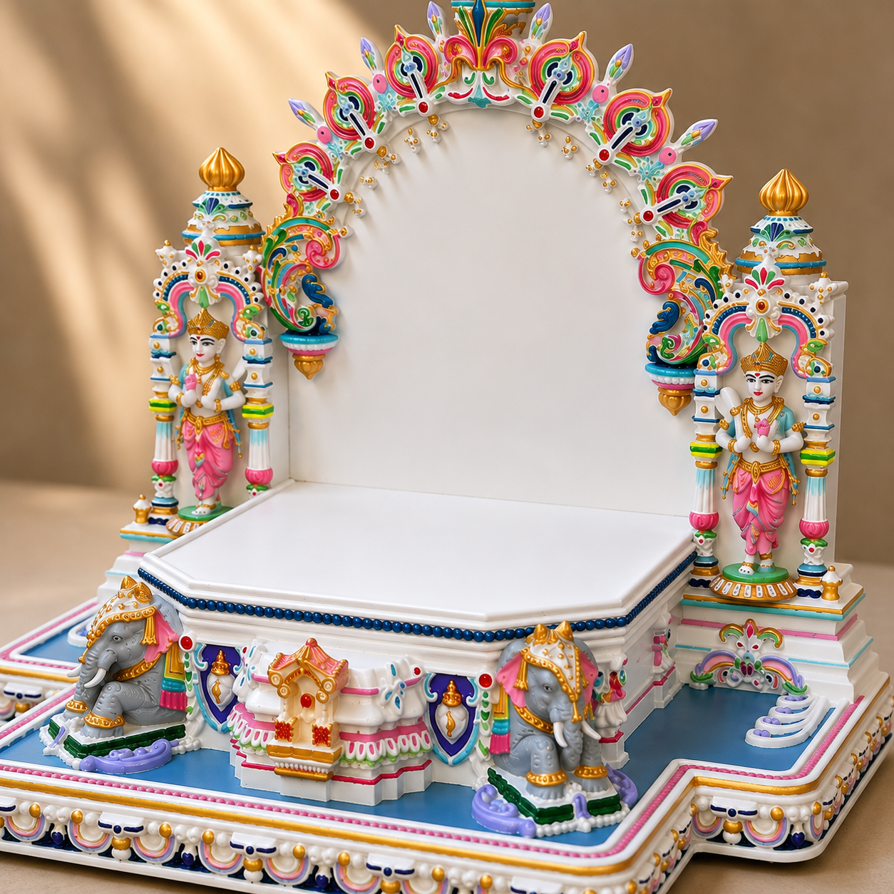 Decorative Home Temple Sinhasan with Sevak Statues