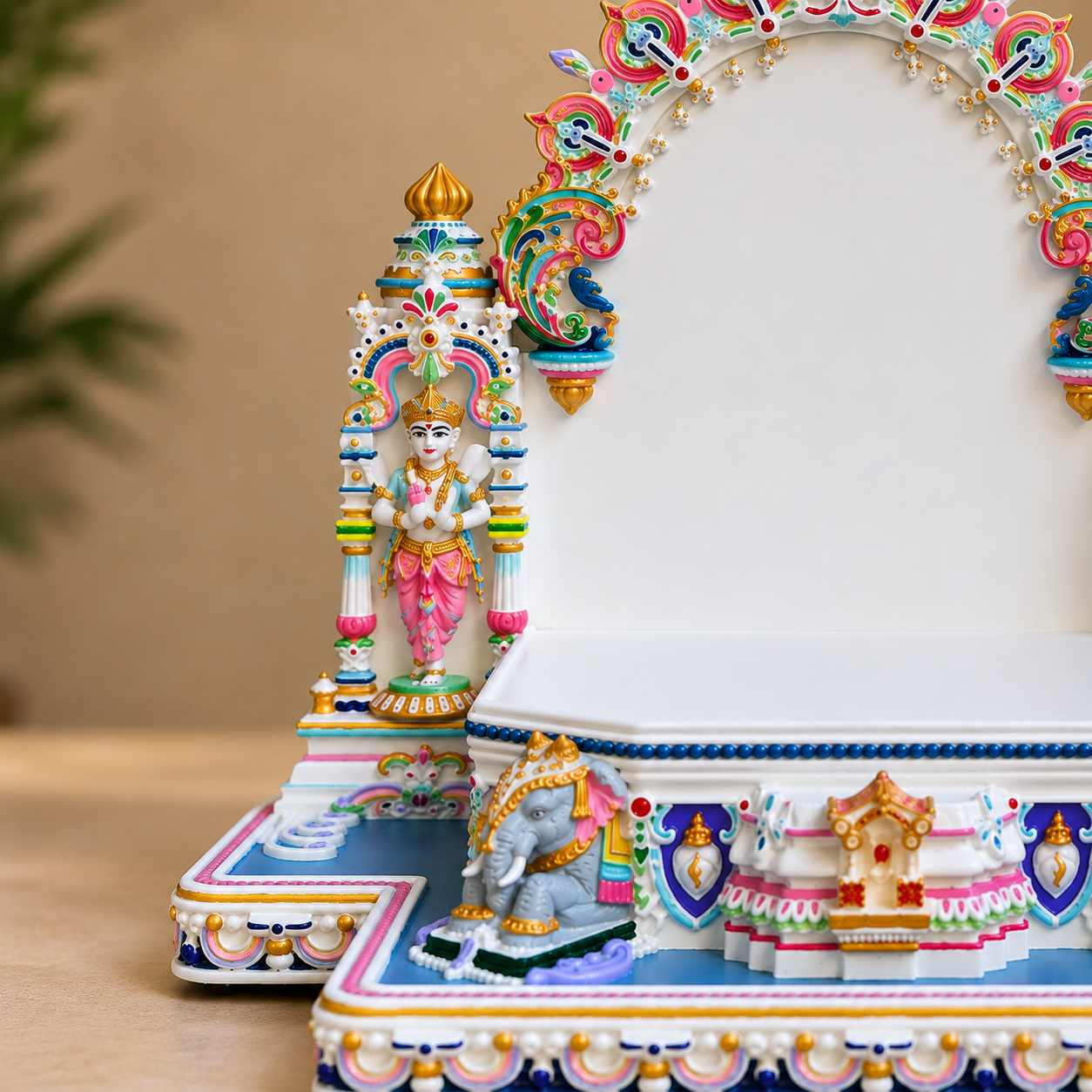 Decorative Home Temple Sinhasan with Sevak Statues