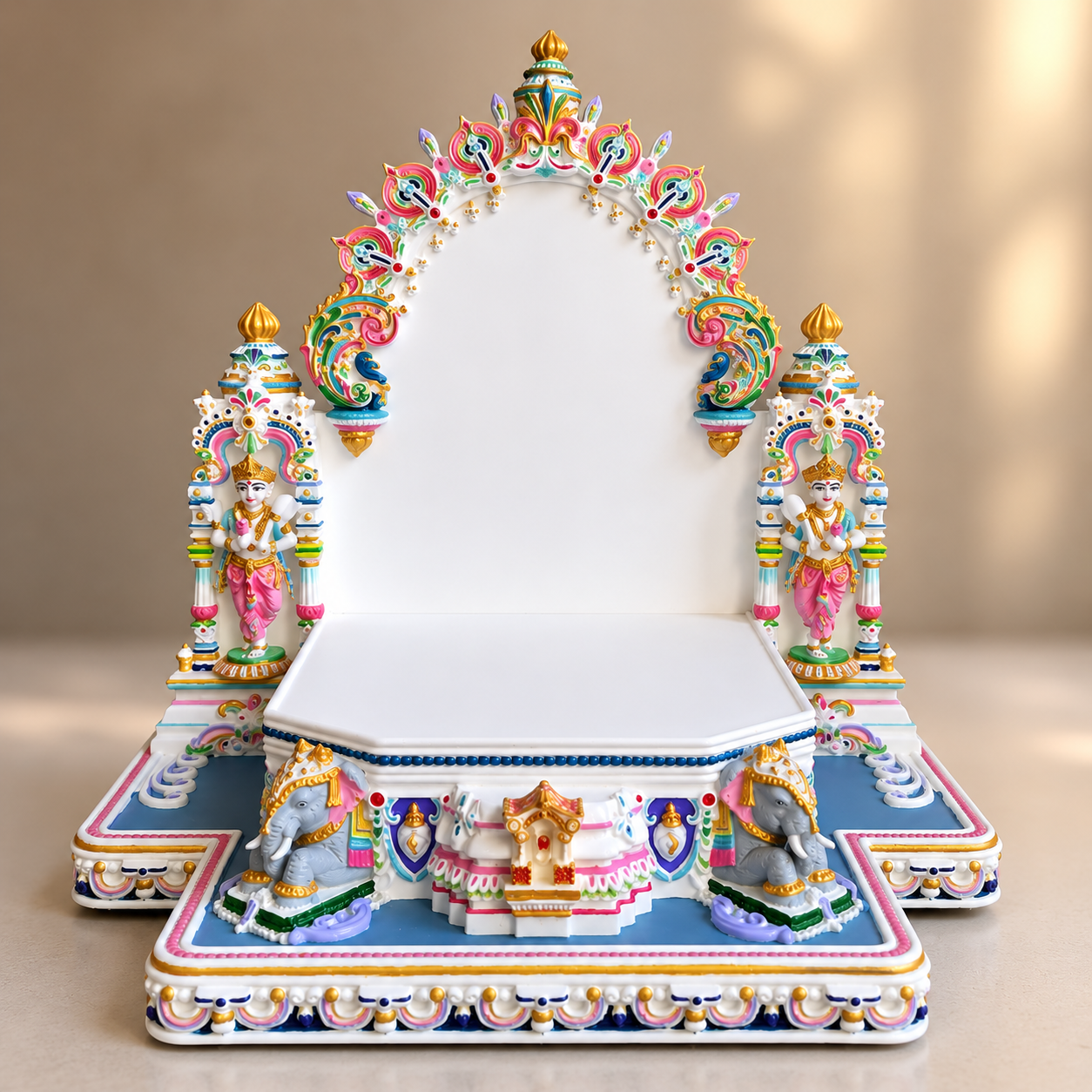 Decorative Home Temple Sinhasan with Sevak Statues