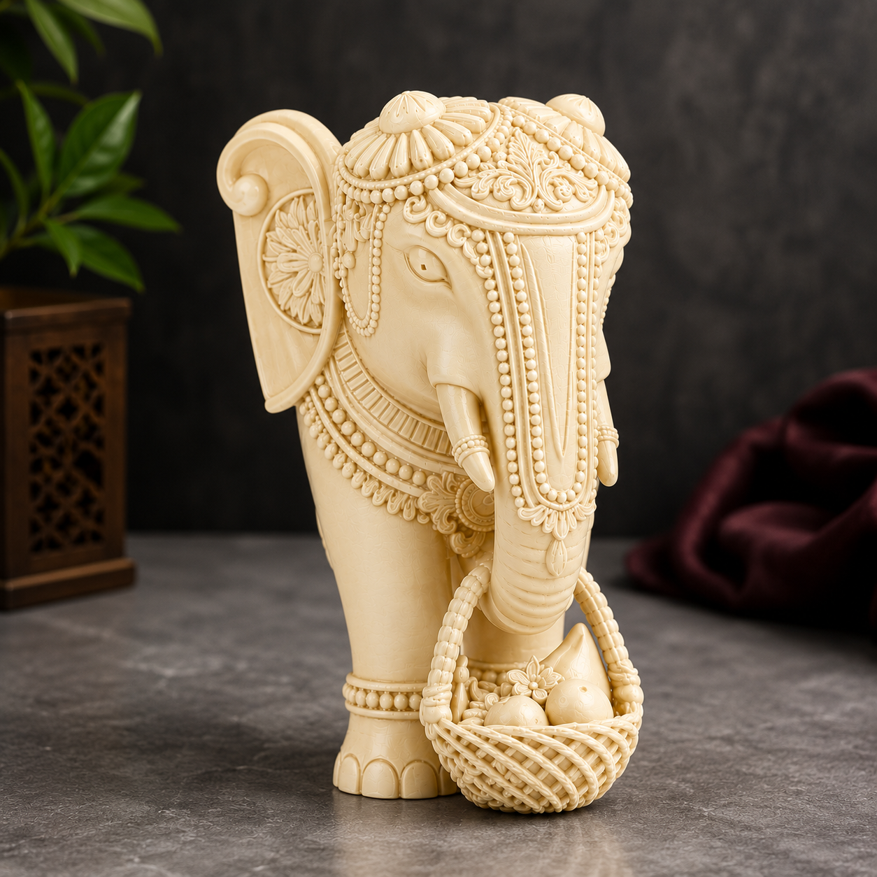 Royal Elephant with Fruit Basket Decorative Showpiece
