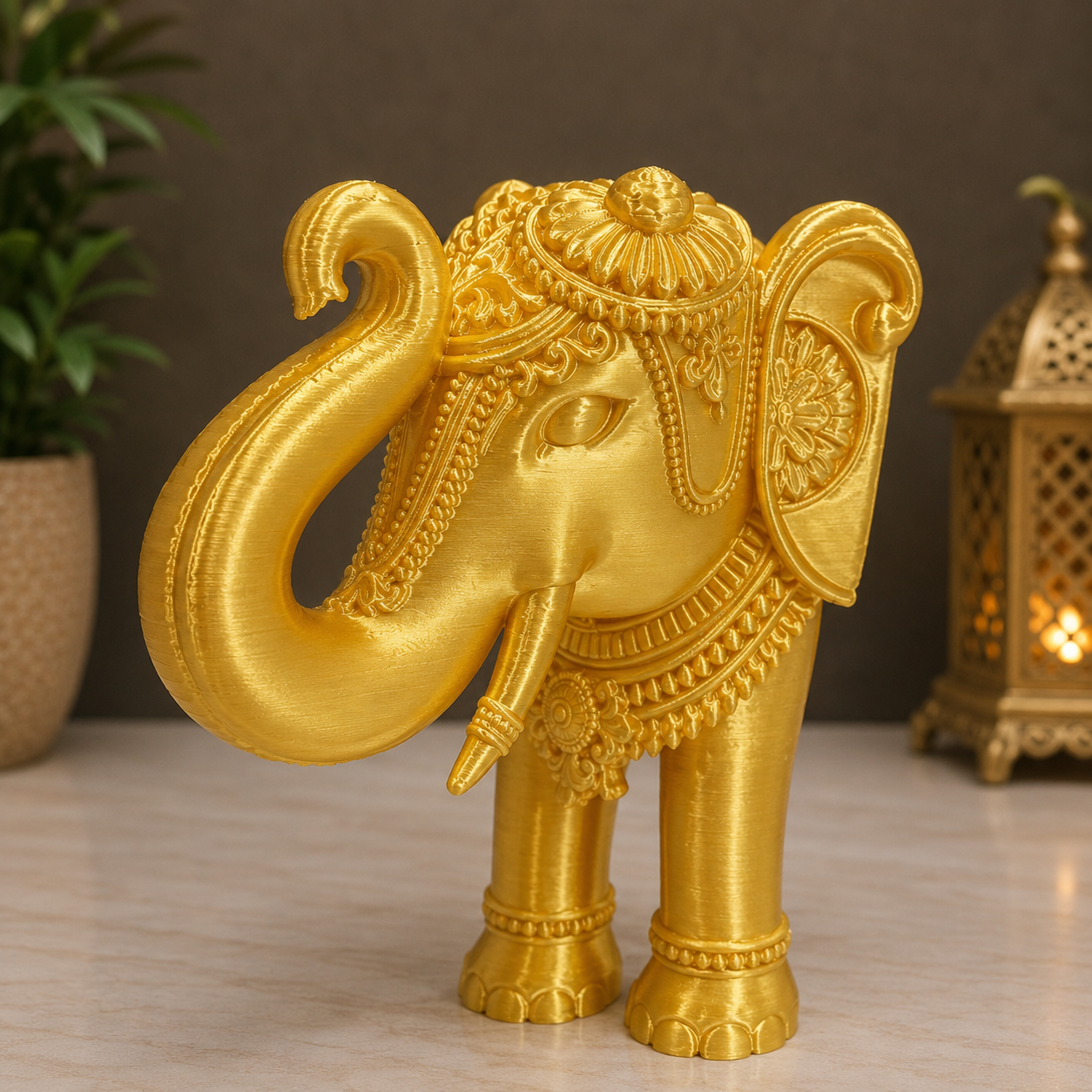 Royal Elephant with Raised Trunk Decorative Showpiece