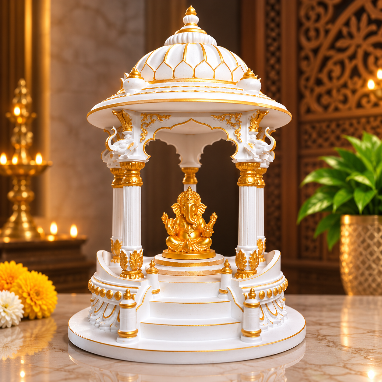Tabletop Temple with Ganesh Idol – Premium Decorative Pooja Mandir